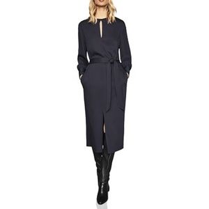 Reiss Inaya Belted Midi-dress in Navy Blue, size 6